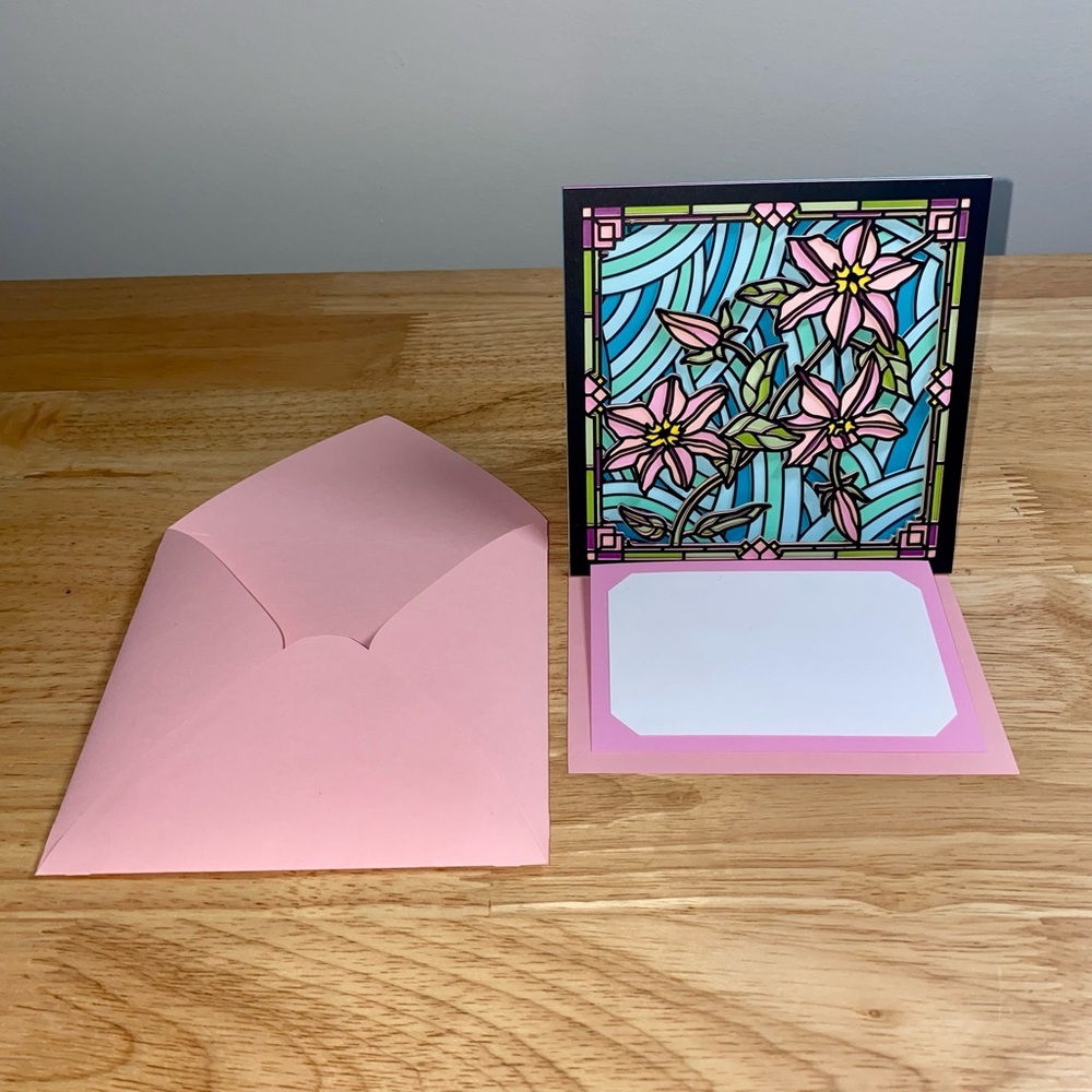 3D Clematis Stained Glass Blank Greeting Card with Matching Envelope